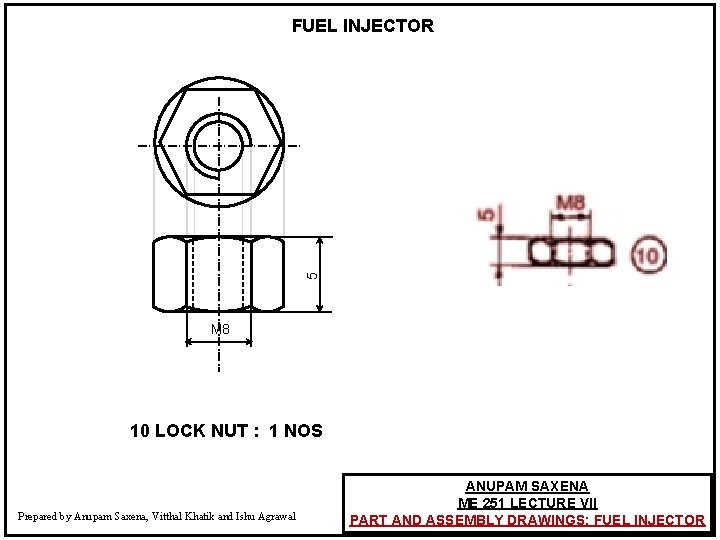 5 FUEL INJECTOR M 8 10 LOCK NUT : 1 NOS Prepared by Anupam