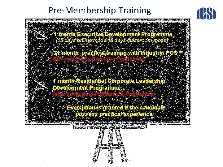 Pre-Membership Training • 1 month Executive Development Programme (15 days online mode 15 days