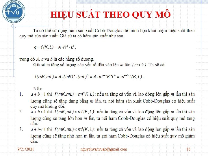 HIỆU SUẤT THEO QUY MÔ 9/21/2021 nguyenvanvuan@gmail. com 18 