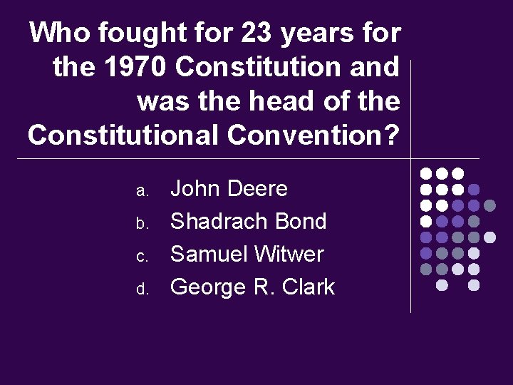 Who fought for 23 years for the 1970 Constitution and was the head of