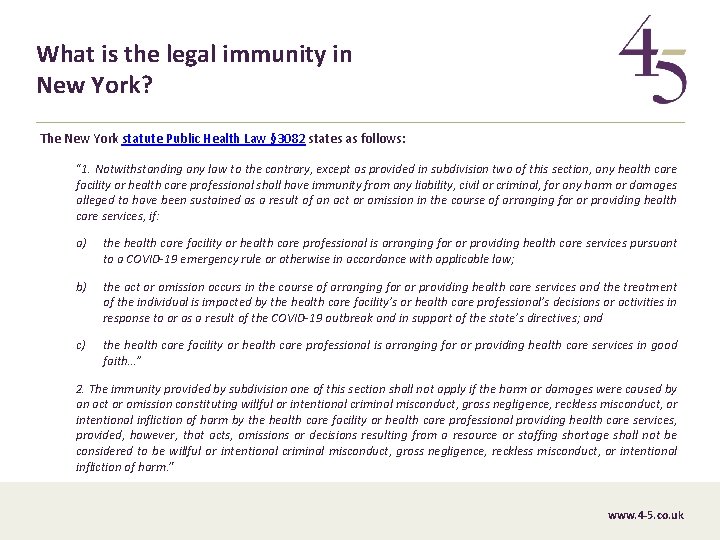 What is the legal immunity in New York? The New York statute Public Health