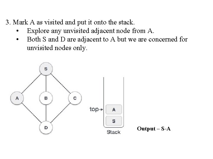 3. Mark A as visited and put it onto the stack. • Explore any