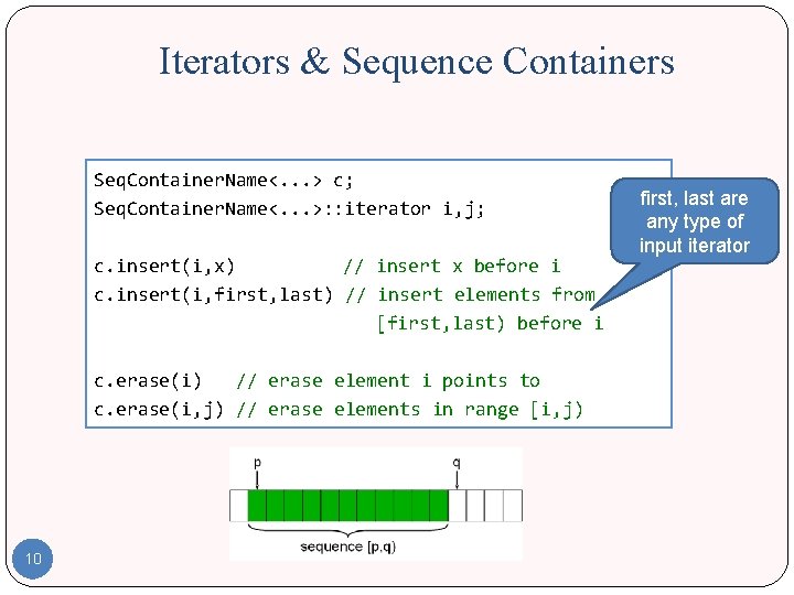 Iterators & Sequence Containers Seq. Container. Name<. . . > c; Seq. Container. Name<. Iterators & Sequence Containers Seq. Container. Name<. . . > c; Seq. Container. Name<.