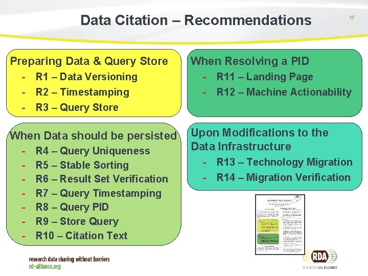 Data Citation – Recommendations Preparing Data & Query Store - R 1 – Data