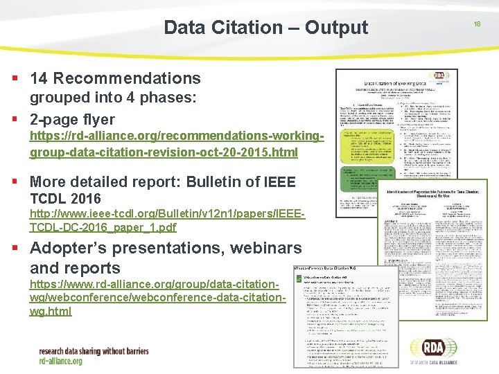 Data Citation – Output § 14 Recommendations grouped into 4 phases: § 2 -page