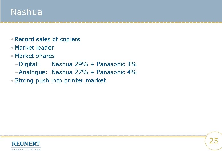 Nashua • Record sales of copiers • Market leader • Market shares – Digital: