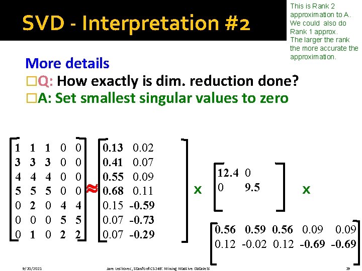 SVD - Interpretation #2 This is Rank 2 approximation to A. We could also