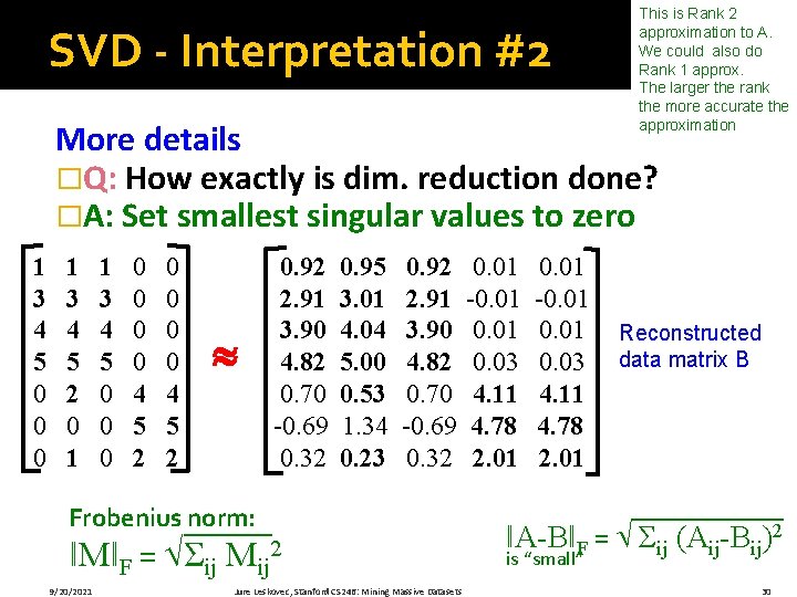 SVD - Interpretation #2 This is Rank 2 approximation to A. We could also