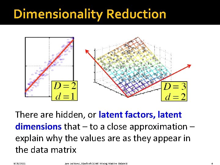 Dimensionality Reduction There are hidden, or latent factors, latent dimensions that – to a