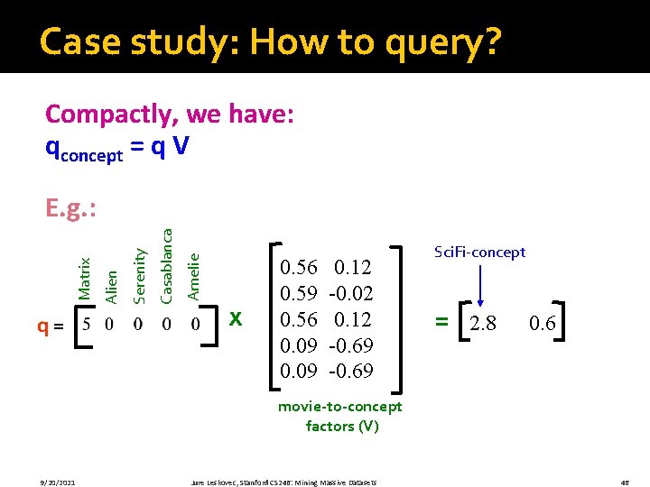 Case study: How to query? Compactly, we have: qconcept = q V q= Amelie