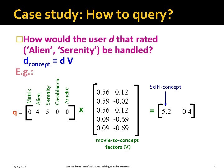 Case study: How to query? �How would the user d that rated q= Amelie