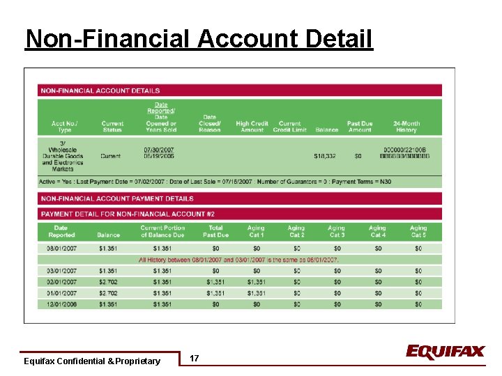 Non-Financial Account Detail Equifax Confidential & Proprietary 17 