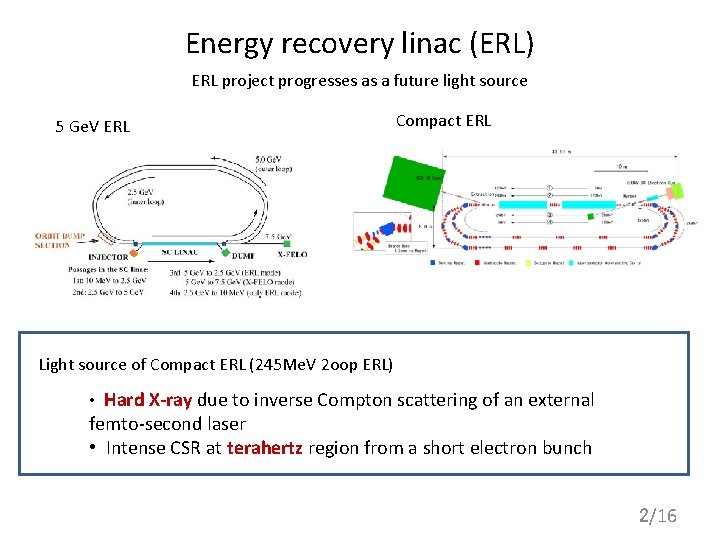 Energy recovery linac (ERL) ERL project progresses as a future light source 5 Ge.