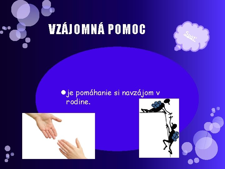 VZÁJOMNÁ POMOC je pomáhanie si navzájom v rodine. Sp äť 