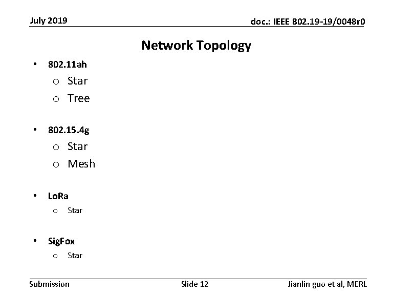 July 2019 doc. : IEEE 802. 19 -19/0048 r 0 Network Topology • 802.