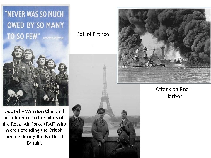 Fall of France Attack on Pearl Harbor Quote by Winston Churchill in reference to