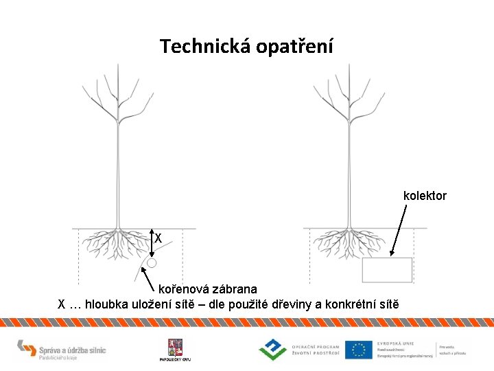 Technická opatření kolektor X kořenová zábrana X … hloubka uložení sítě – dle použité