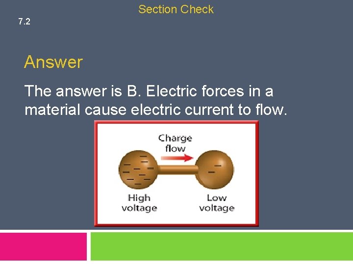 Section Check 7. 2 Answer The answer is B. Electric forces in a material
