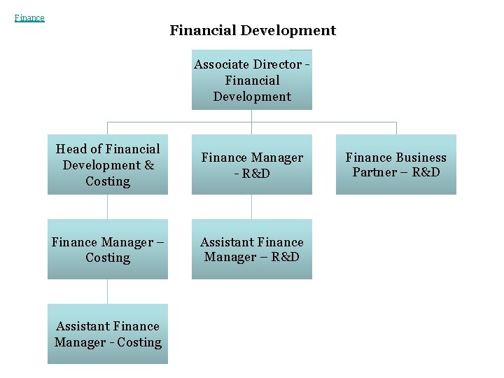 Finance Financial Development Associate Director Financial Development Head of Financial Development & Costing Finance