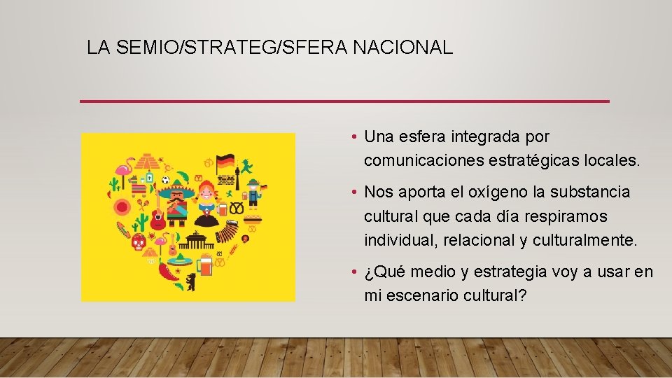 LA SEMIO/STRATEG/SFERA NACIONAL • Una esfera integrada por comunicaciones estratégicas locales. • Nos aporta