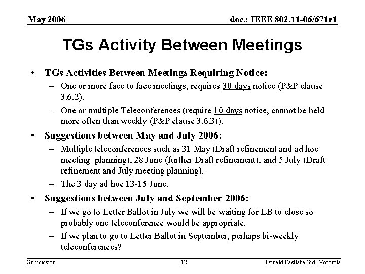 May 2006 doc. : IEEE 802. 11 -06/671 r 1 TGs Activity Between Meetings