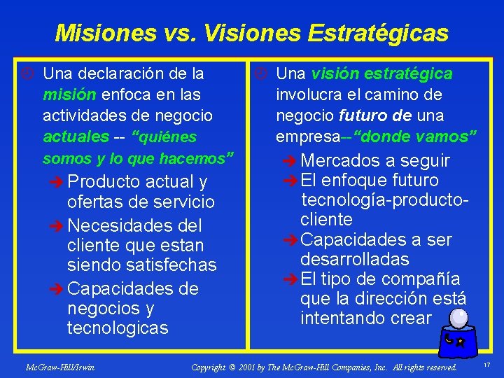 Misiones vs. Visiones Estratégicas ¿ Una declaración de la misión enfoca en las actividades