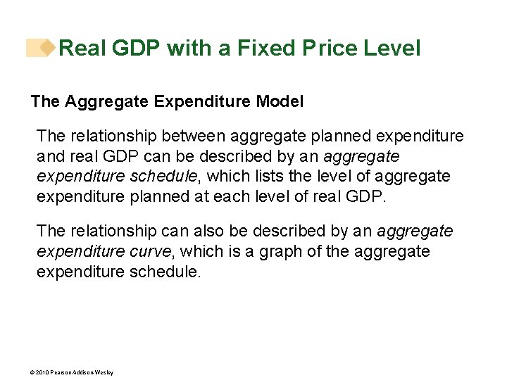 Real GDP with a Fixed Price Level The Aggregate Expenditure Model The relationship between