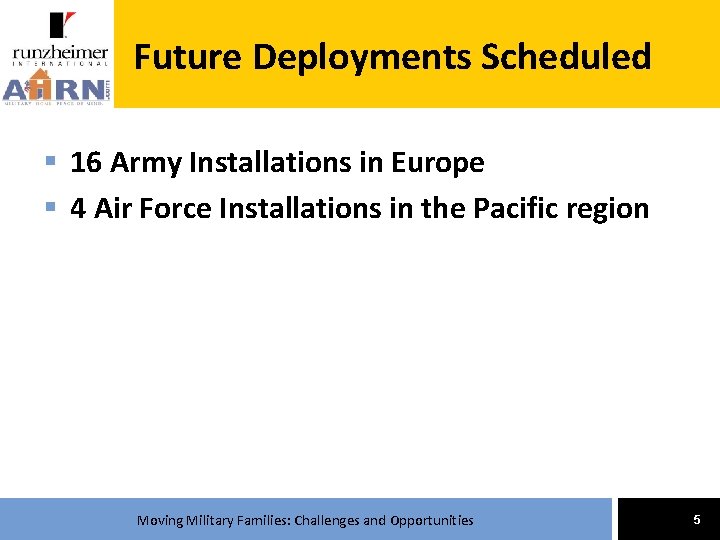 [Insert your logo here] Future Deployments Scheduled § 16 Army Installations in Europe §