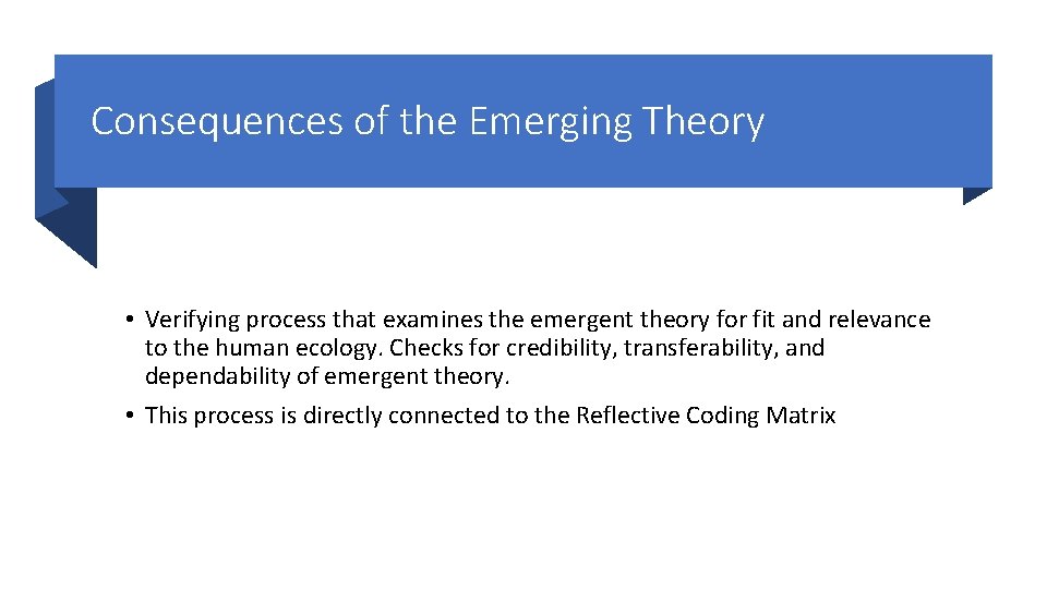 Consequences of the Emerging Theory • Verifying process that examines the emergent theory for Consequences of the Emerging Theory • Verifying process that examines the emergent theory for
