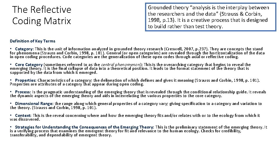 The Reflective Coding Matrix Grounded theory “analysis is the interplay between the researchers and The Reflective Coding Matrix Grounded theory “analysis is the interplay between the researchers and