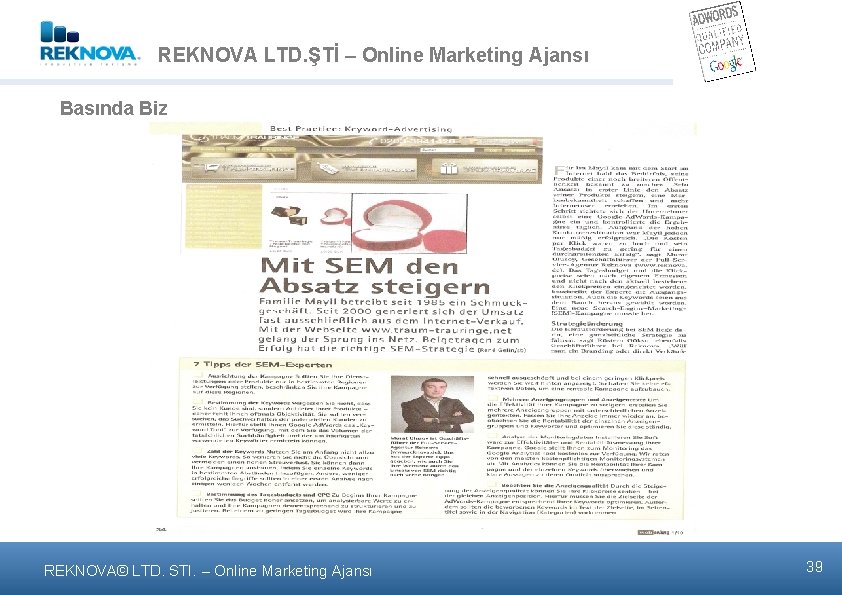 REKNOVA LTD. ŞTİ – Online Marketing Ajansι Basında Biz REKNOVA© LTD. STI. – Online