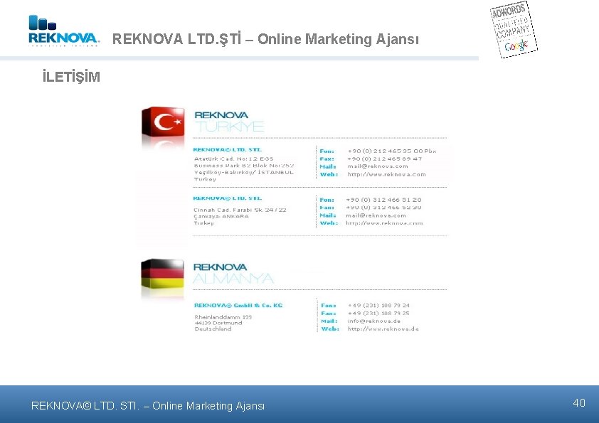 REKNOVA LTD. ŞTİ – Online Marketing Ajansι İLETİŞİM REKNOVA© LTD. STI. – Online Marketing