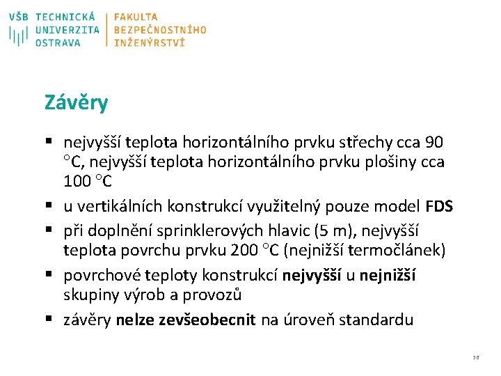 Závěry § nejvyšší teplota horizontálního prvku střechy cca 90 C, nejvyšší teplota horizontálního prvku