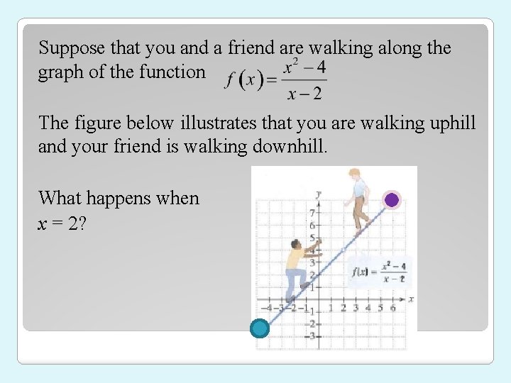 Suppose that you and a friend are walking along the graph of the function