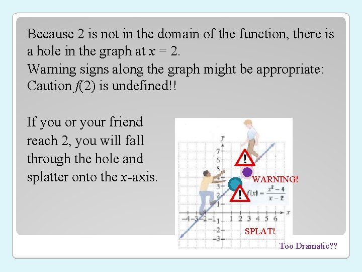 Because 2 is not in the domain of the function, there is a hole