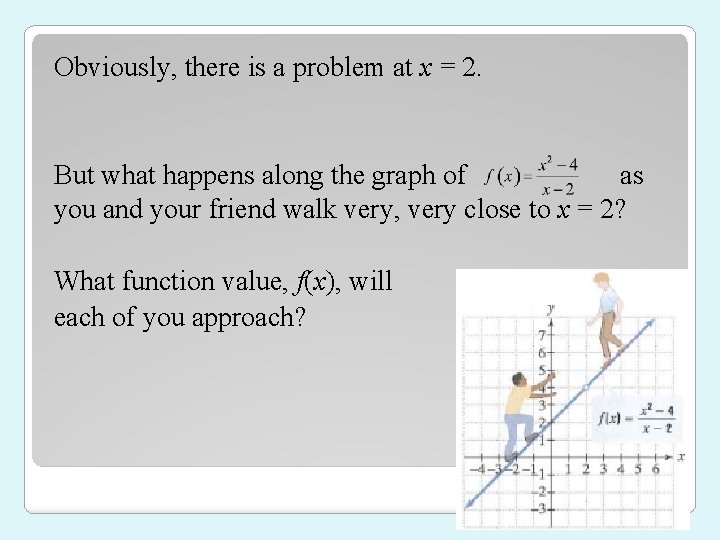 Obviously, there is a problem at x = 2. But what happens along the