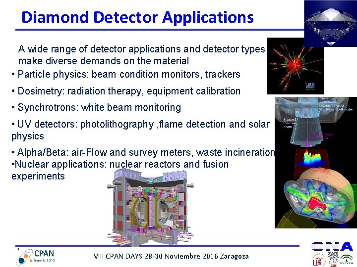 Diamond Detector Applications A wide range of detector applications and detector types make diverse