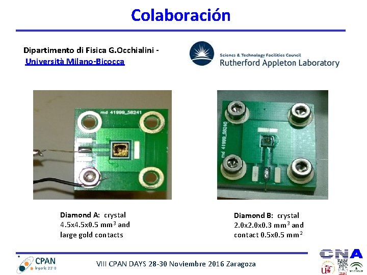 Colaboración Dipartimento di Fisica G. Occhialini Università Milano-Bicocca Diamond A: crystal 4. 5 x