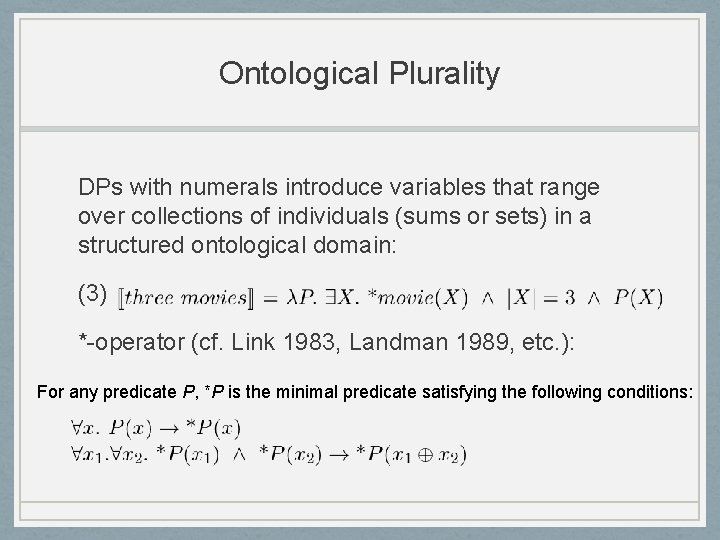 Ontological Plurality DPs with numerals introduce variables that range over collections of individuals (sums