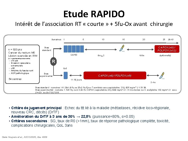 Etude RAPIDO Intérêt de l’association RT « courte » + 5 fu-Ox avant chirurgie