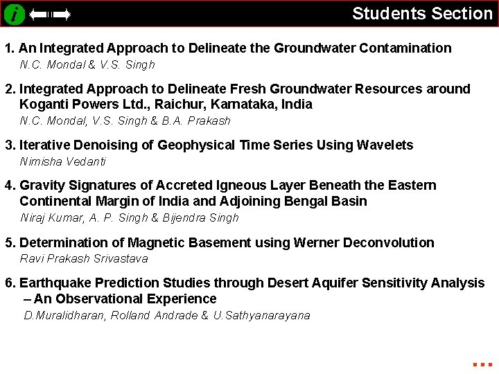 Students Section 1. An Integrated Approach to Delineate the Groundwater Contamination N. C. Mondal