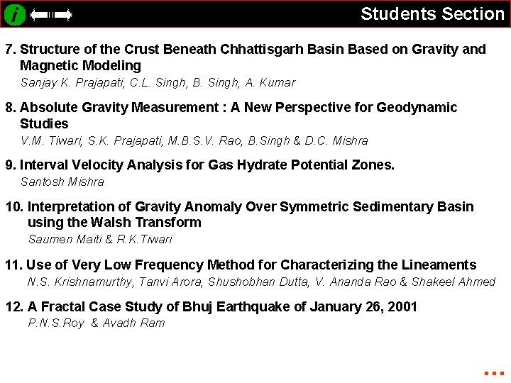 Students Section 7. Structure of the Crust Beneath Chhattisgarh Basin Based on Gravity and