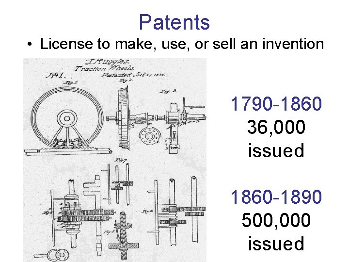 Patents • License to make, use, or sell an invention 1790 -1860 36, 000