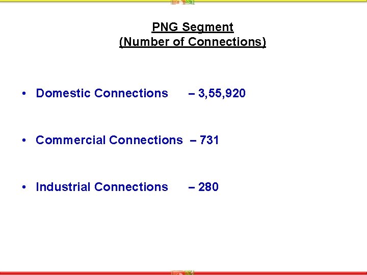 PNG Segment (Number of Connections) • Domestic Connections – 3, 55, 920 • Commercial