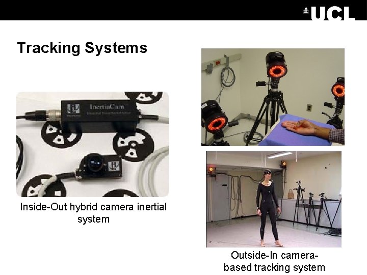 Tracking Systems Inside-Out hybrid camera inertial system Outside-In camerabased tracking system 