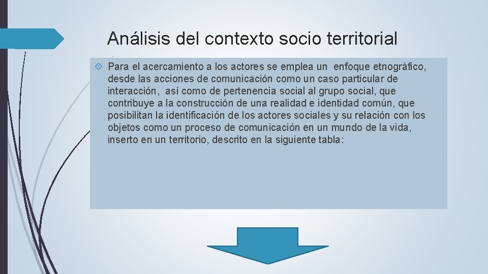 Análisis del contexto socio territorial Para el acercamiento a los actores se emplea un