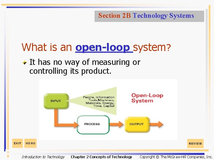 Section 2 B Technology Systems What is an open-loop system? It has no way