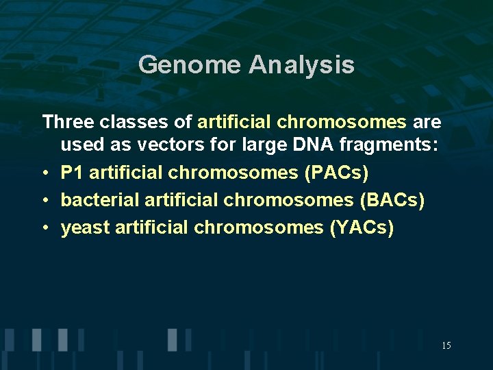 Genome Analysis Three classes of artificial chromosomes are used as vectors for large DNA