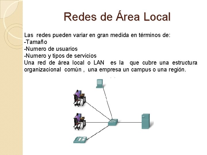 Redes de Área Local Las redes pueden variar en gran medida en términos de: