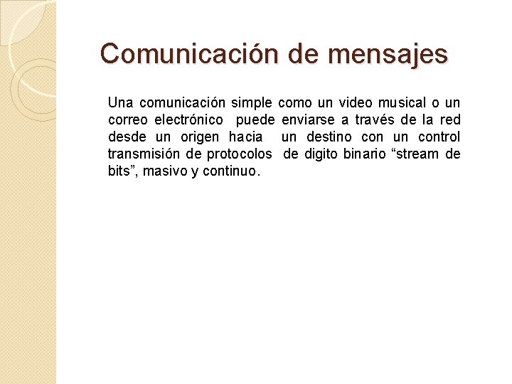 Comunicación de mensajes Una comunicación simple como un video musical o un correo electrónico